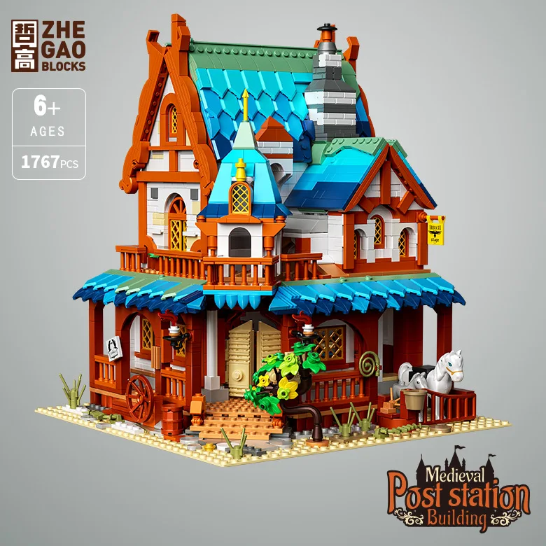 Medieval European Architecture Building Blocks Set - Farm Manor Post House Model DIY Toy