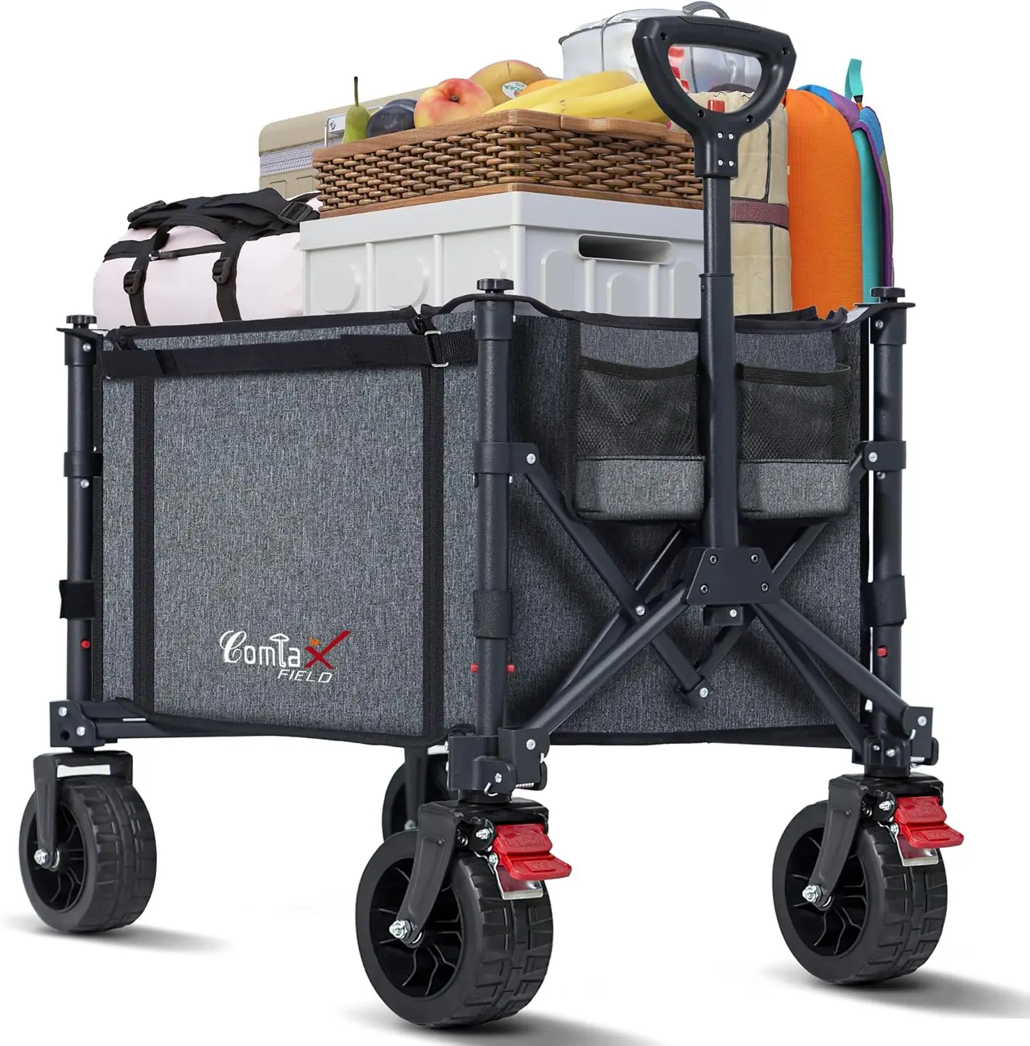 

Collapsible Wagon Cart Foldable with Big Wheels Brakes, 250lbs Folding Utility Lightweight Garden