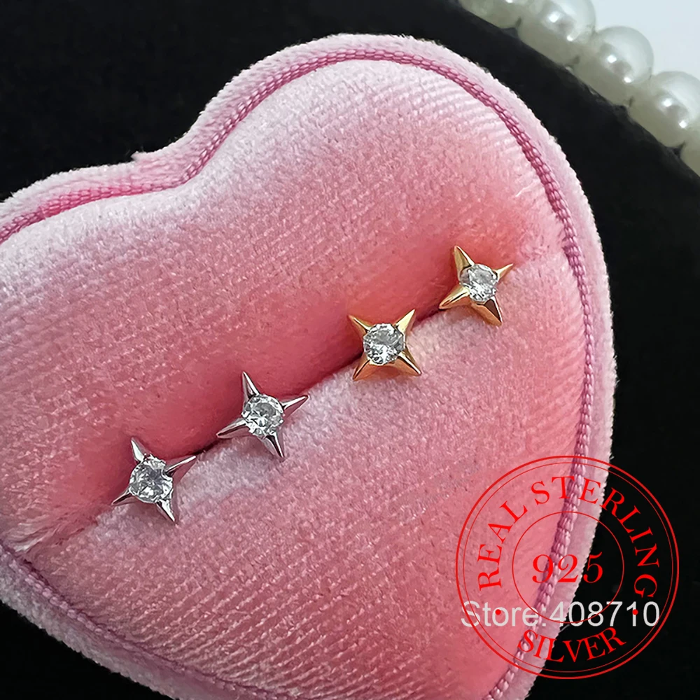 

925 Sterling Silver Zircon Crystal Cute Star Stud Earrings For Woman Christmas Gifts Piercing Jewelry Aretes De Mujer Party Gift