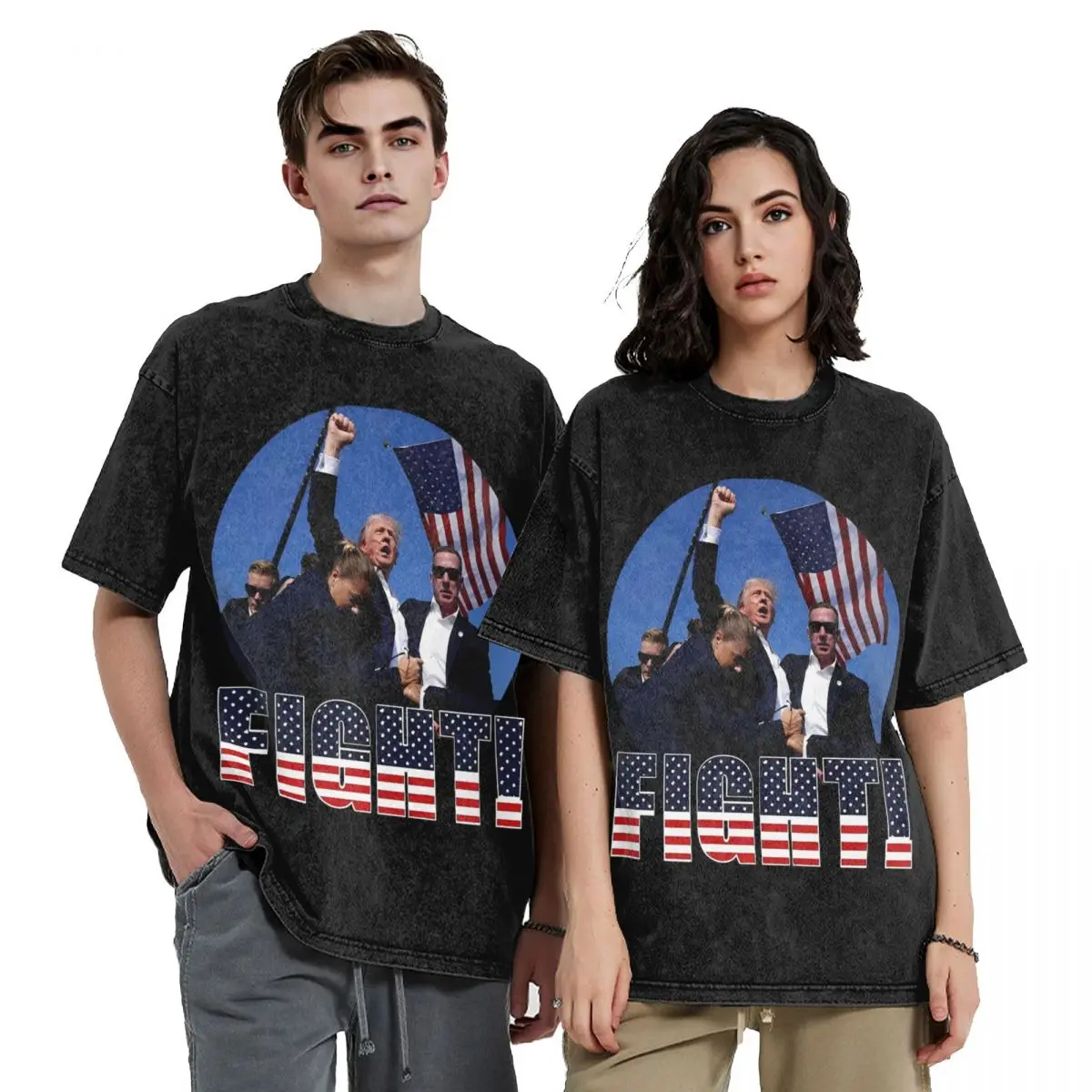 

Shooting At Trump Rally Trump 2024 Washed T Shirt for Men Women Streetwear Hip Hop T-Shirts Printed Trump Fight Tees Tops Cotton