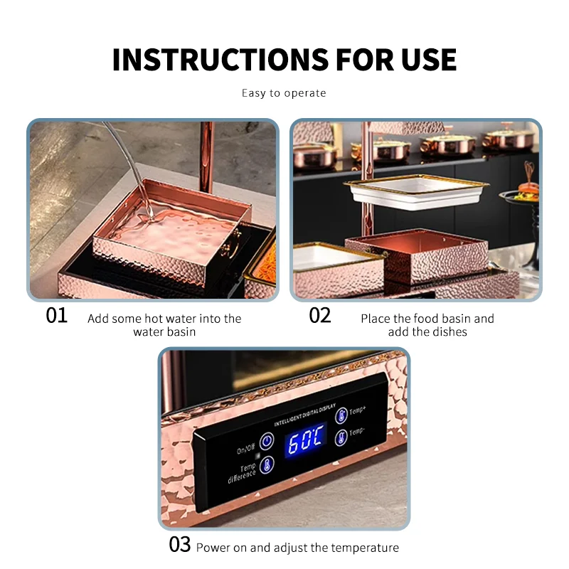 High-end Rose Gold Stainless Steel Buffet Server Lamp Food Warming Light Lamp Touch Control Electric Heating Plate view 6