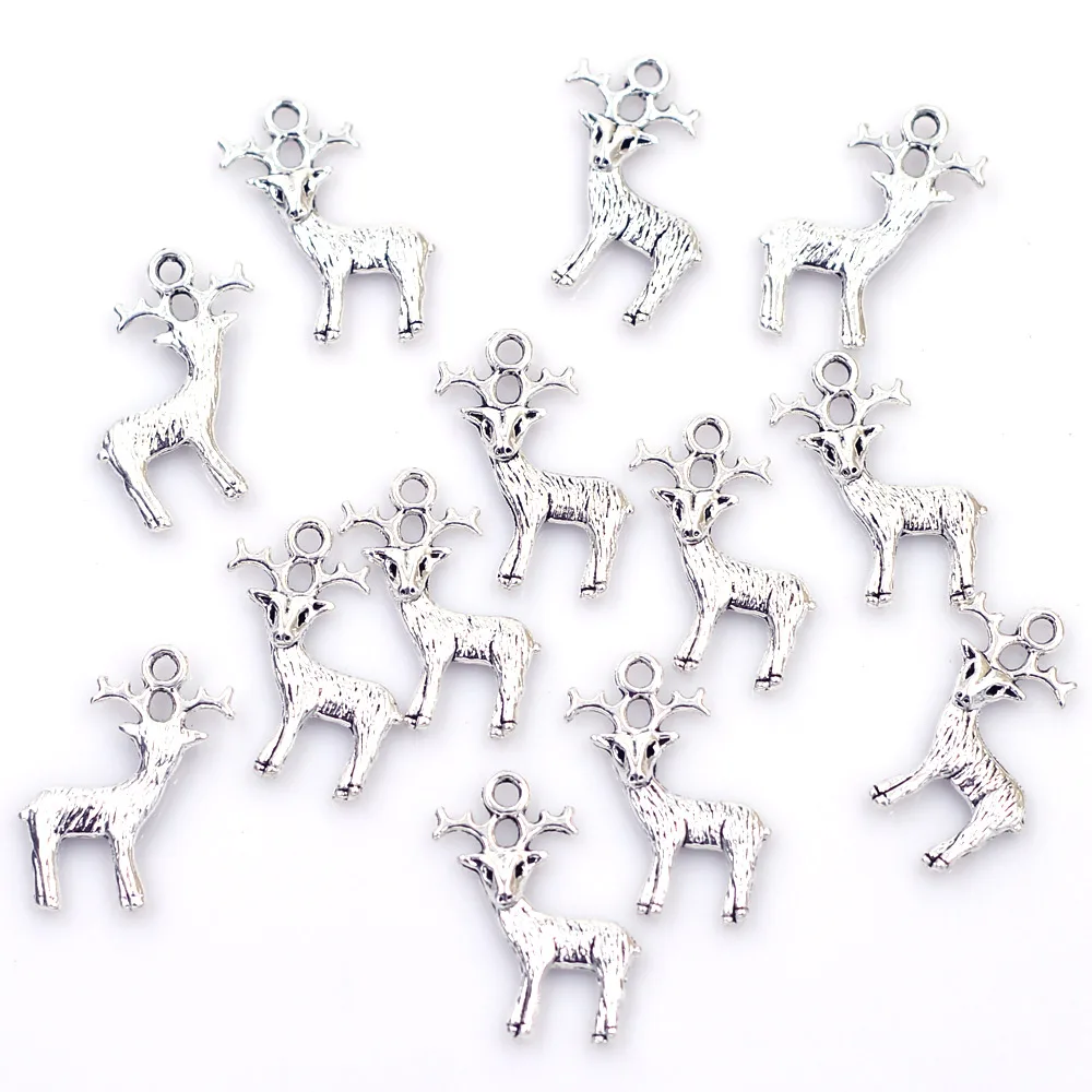 Pendants Silver Tone Breloque Noel Christmas Reindeer Animal Charm Jewelry DIY Findings 24x19mm