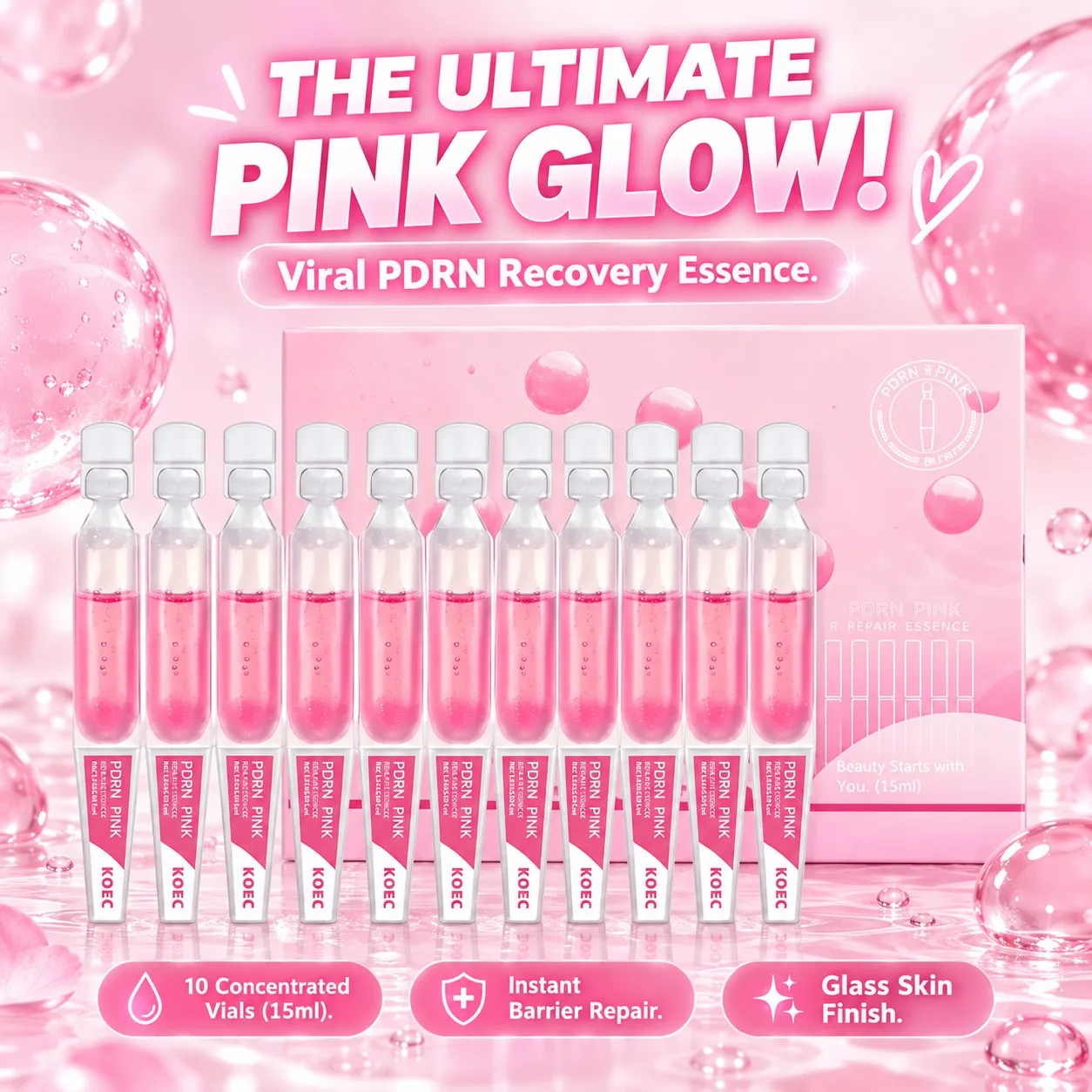 10vials/box PDRN Pink One Day Serum Firming Hydrating Ampoule Smoothing Oil Control Pore Refining Skin Rejuvenation Essence Care