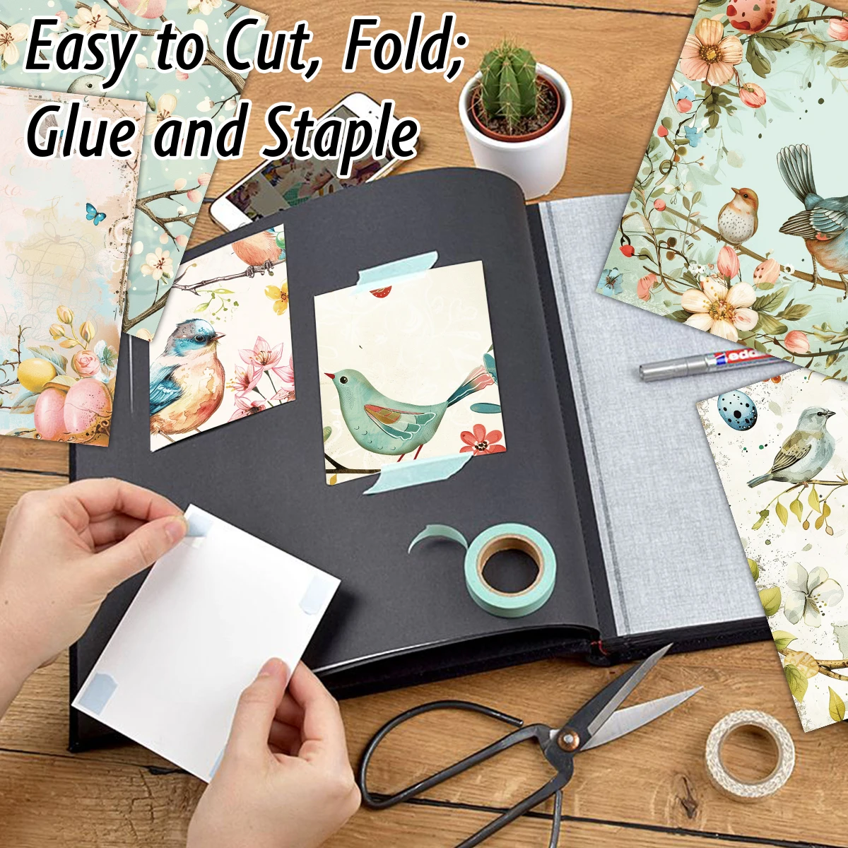 12pcs Easter Chick & Vintage Floral Egg Scrapbook Paper,Single-side Decorative Paper Pad for Card Making,Journaling,DIY Projects