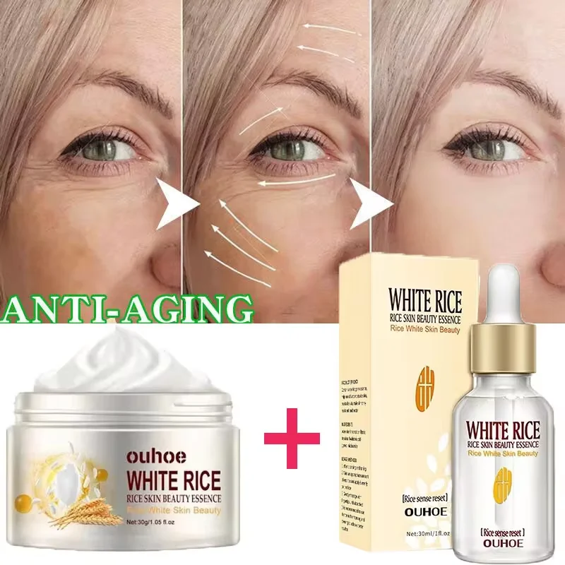 Weiße Reis aufhellung creme Anti-Aging verblassen feine Linien Gesichts creme Melanin pigment entferner verbessern stumpfe feuchtigkeit spendende Hautpflege