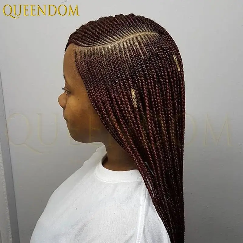 

36-дюймовый бордовый парик с боковой частью, полный кружевной плетеный парик, синтетические искусственные локоны для чернокожих женщин, коса богини, двойной кружевной парик корнву