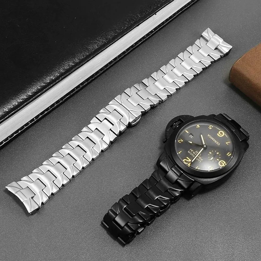 

22mm 24mm Stainless Steel Bracelet Solid Metal Watch band For Panerai PAM441 PAM111 Soild Curved luxury Men's Watch Strap Silver