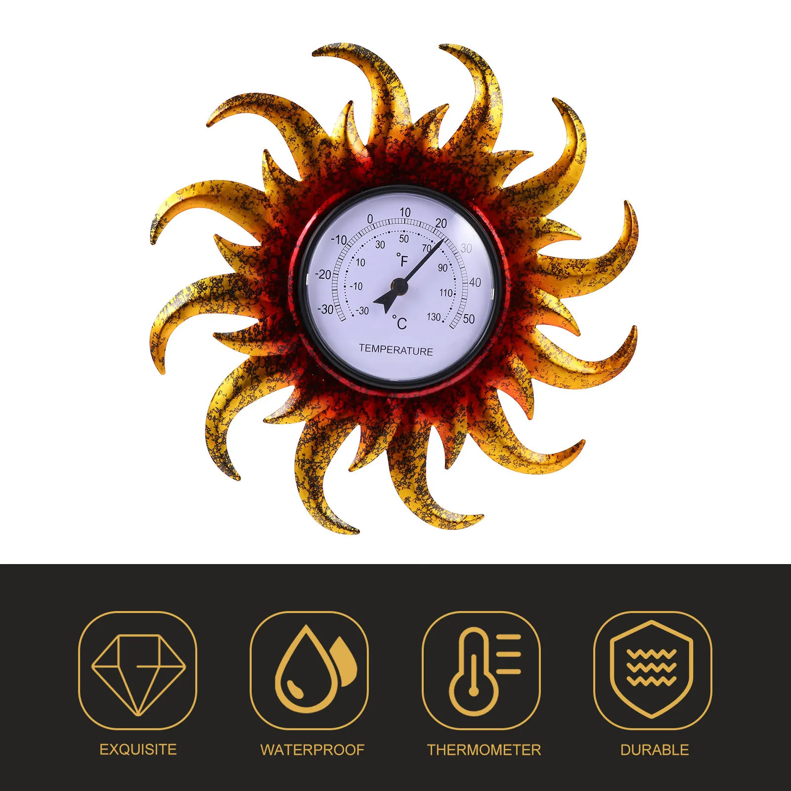 

Creative Sun Shape Wall Thermometer Black Numbers Waterproof Outdoor Hanging Type Household Garden Temperature Gauge