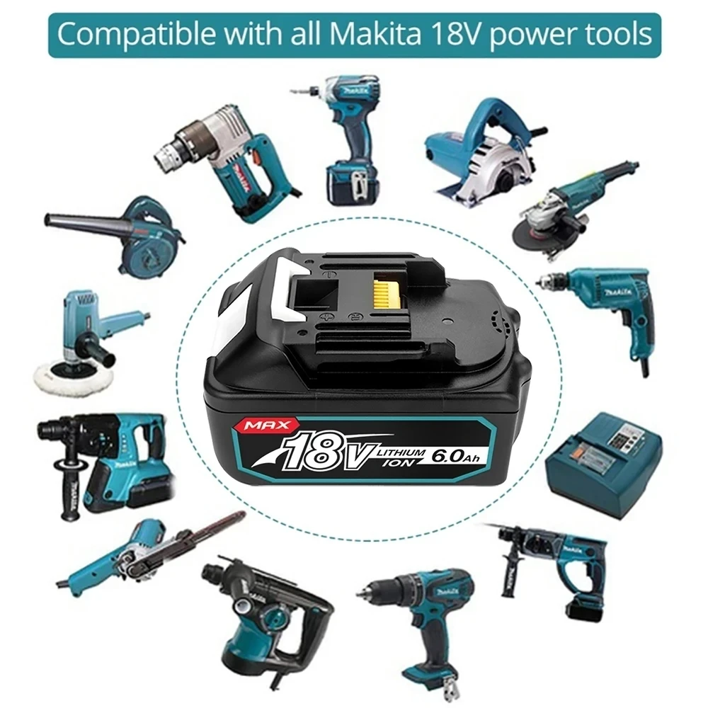 Imagem -04 - Bateria Recarregável com Carregador Lcd Íon de Lítio para Makita 18 v 6000mah 6ah Bl1815 Bl1850 Bl1830 Bl1860 Lxt400 Novo