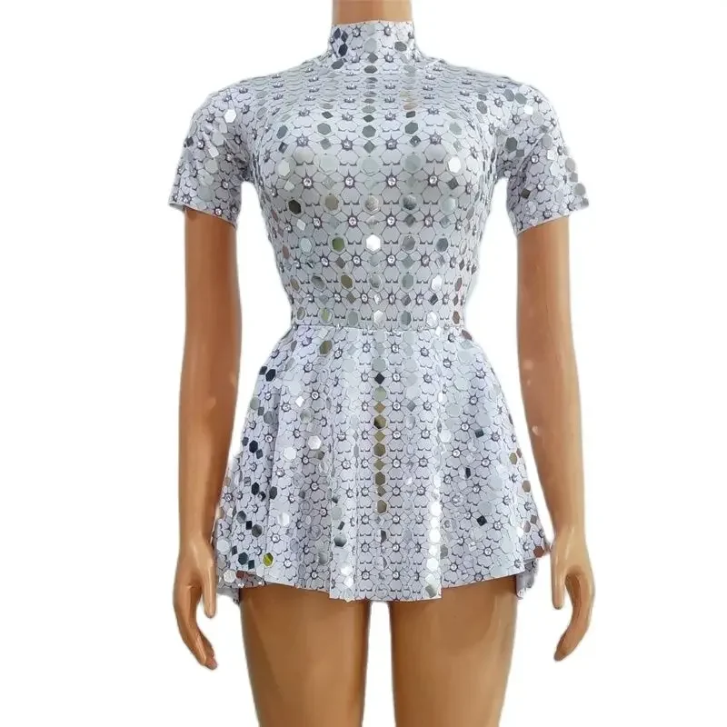 Sparkly Sequins Rhinestones Dress Women Prom Gogo Dance Costume Group Party Celebrate Jazz Dance Outfit Mini Dress XS7431