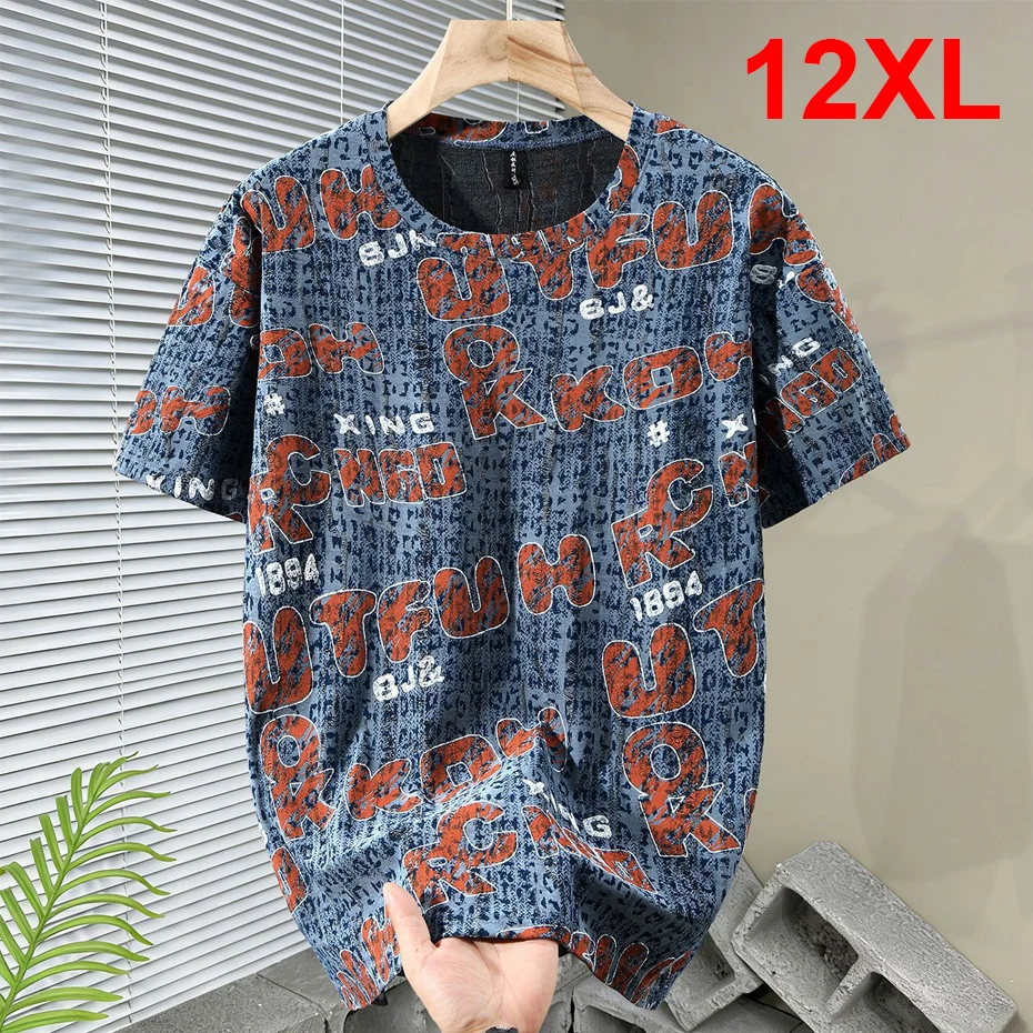 

12XL Plus Size T-shirt Men Summer Short Sleeve Tshirt Letter Print Tops Tees Male Big Size 12XL