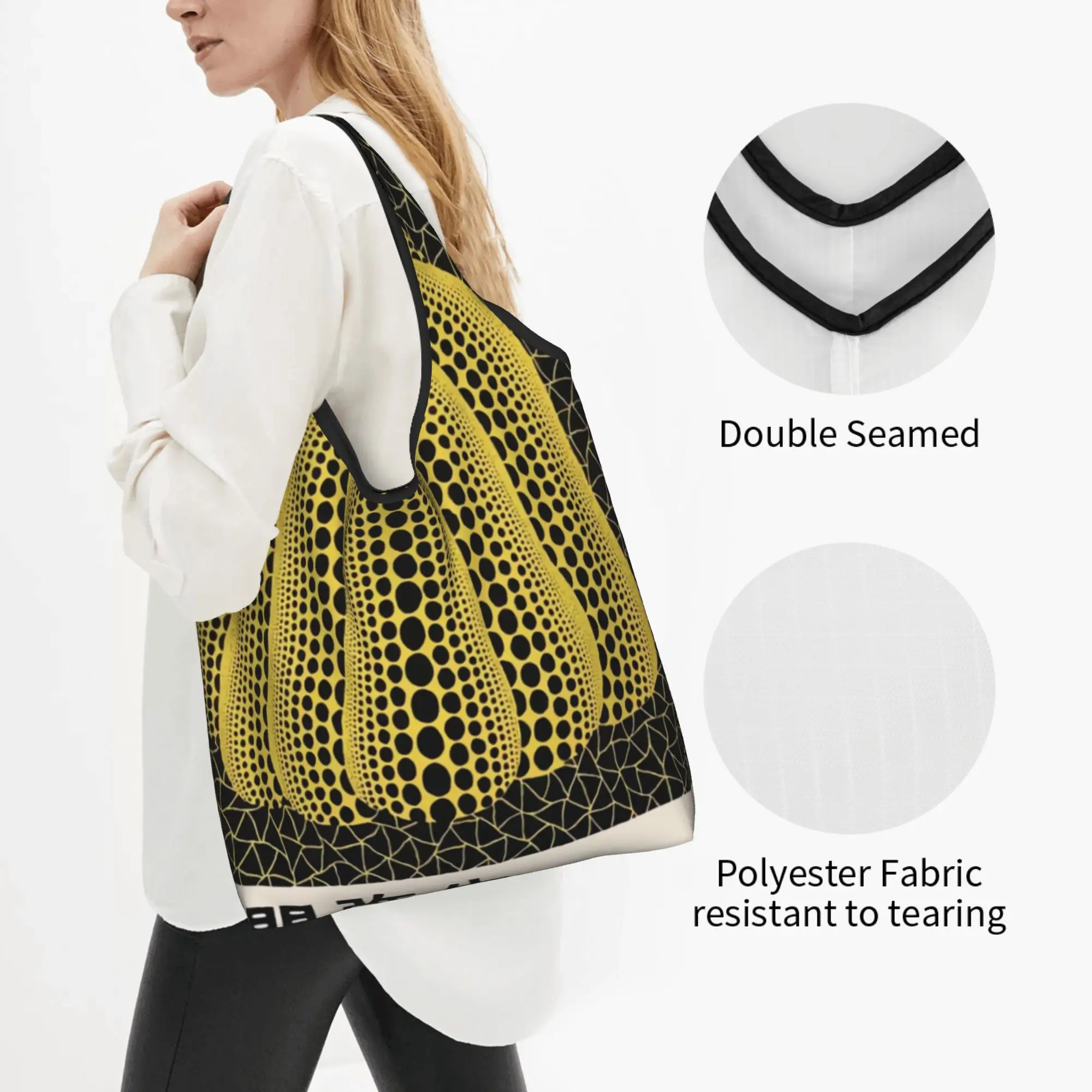 Cute Yayoi Kusama Pumkin Forever Shopping Tote Bag Portable Abstract Art Groceries Shoulder Shopper Bag