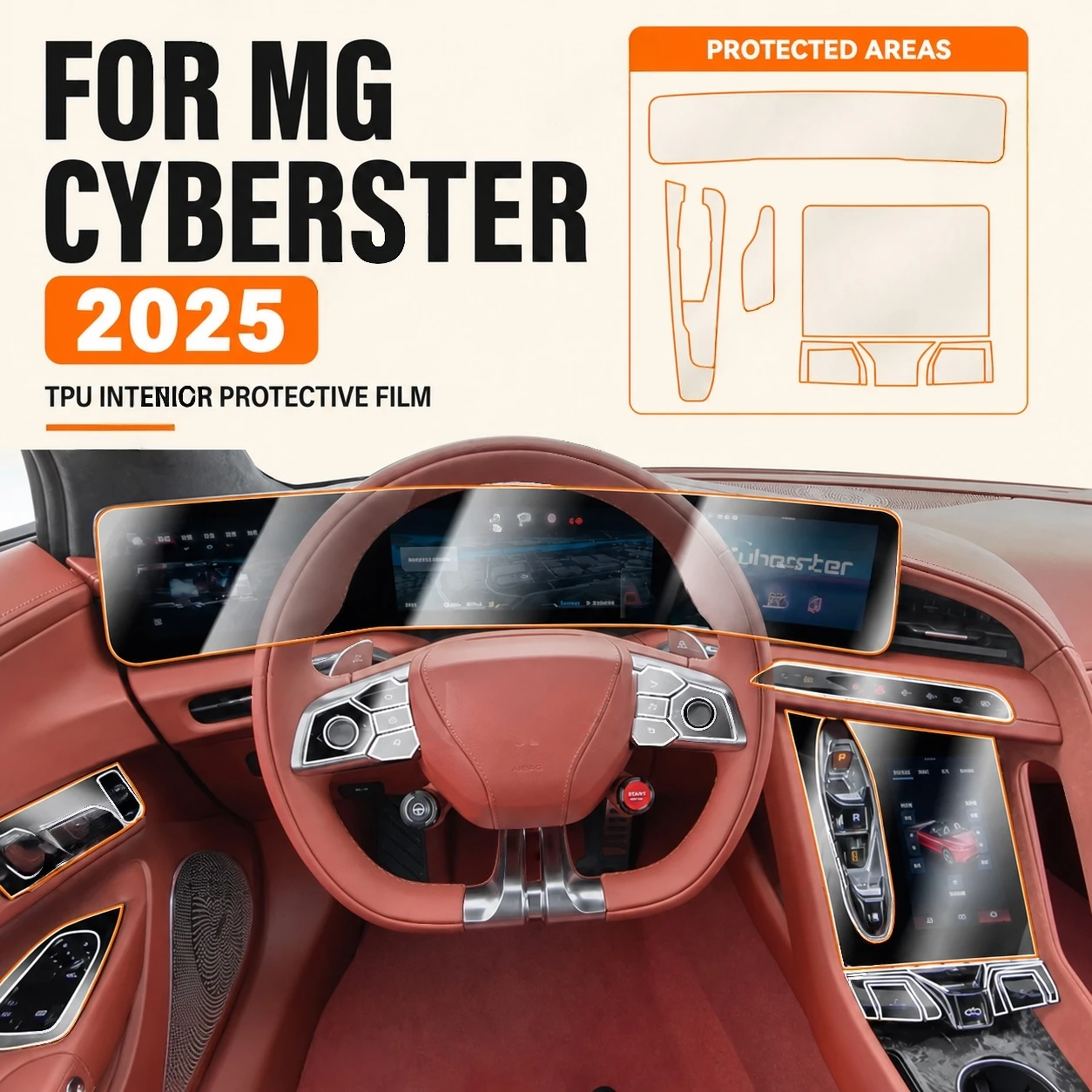 For MG Cyberster 2024 2025 Transparent TPU Interior Protective Film Dashboard Anti-Scratch Accessories