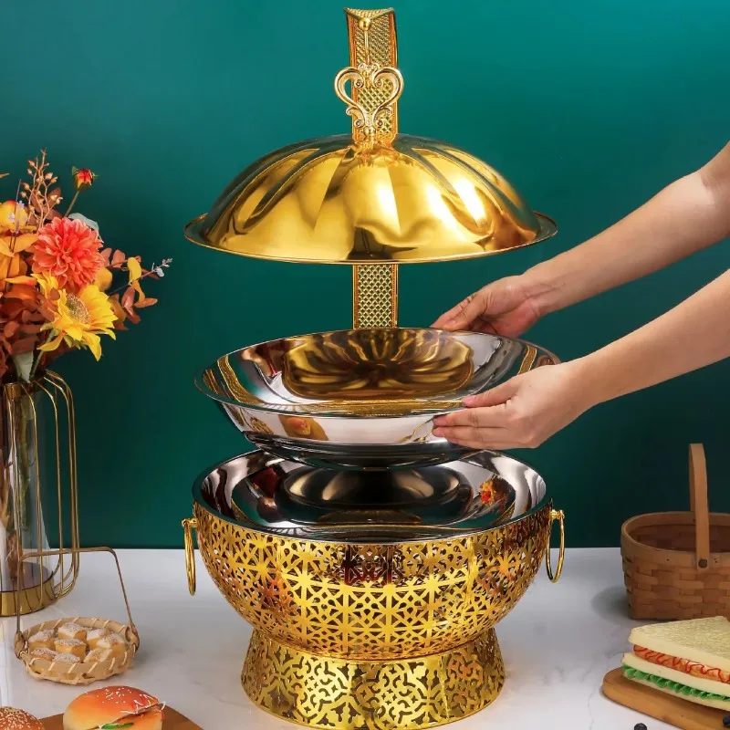 

Self-assembled stainless steel gold thermal insulation buffet server 6L Bosai random pattern pumpkin suspension fuel