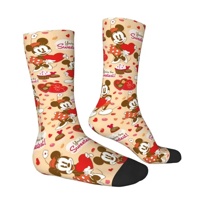 Unisex Custom Mickey Mouse Heart Crew Socks, Cartoon Dress Socks, Novidade, Primavera, Verão, Outono, Inverno