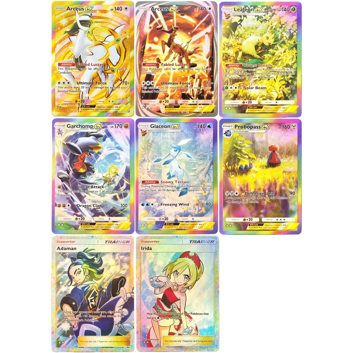 Selbstgemachte Pokemon TCG Pocket English Triumphant Light A2a Arceus Leafeon Glaceon Probopass Garchomp Irida Adaman Spielkarten Spielzeug