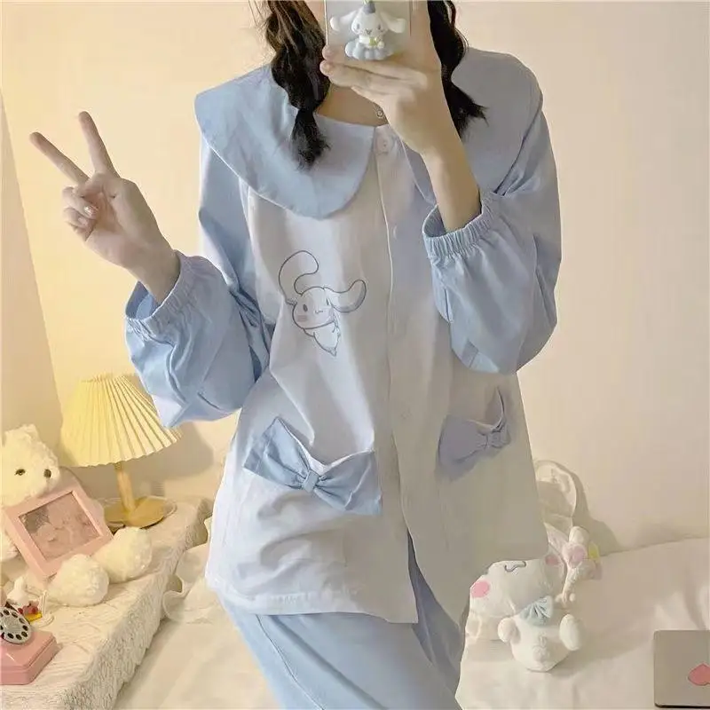

Sanrio Girl сексуальный дышащий пижамный костюм Kawaii Cinnamoroll аниме My Melody модный студенческий хостель с длинными рукавами одежда для отдыха новый