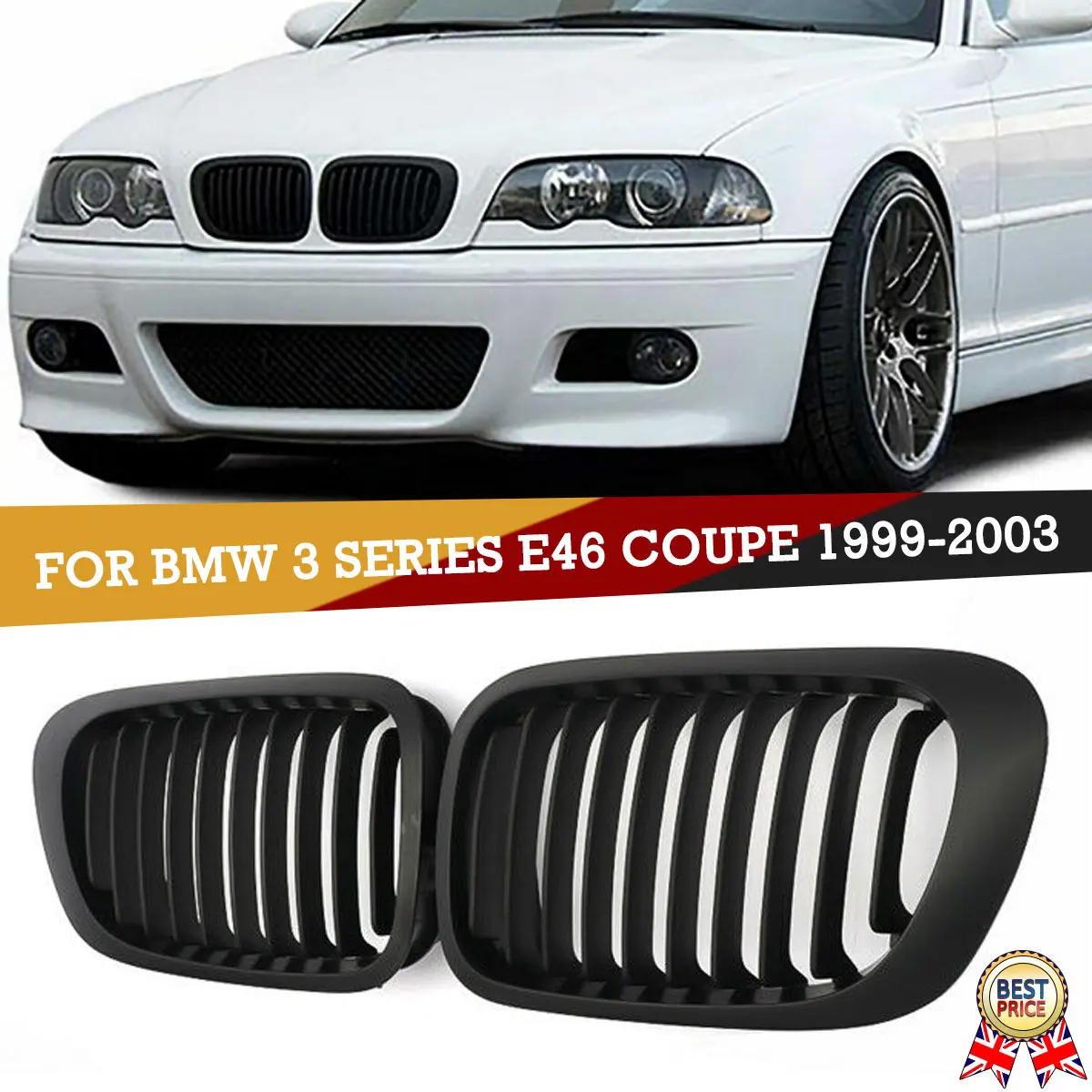 

MAGICKIT Gloss Black Kidney Grill Grille For BMW E46 Coupe Cabrio 1999-2003 Pre-facelift Front Bumper Grille Car Accessories