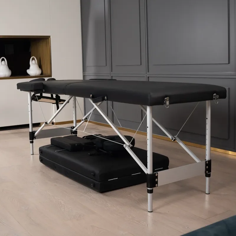 Portable Foldable Beauty Massage Bed Black Tattoo Spa Bed Lightweight Facial Treatment Table for Salon Home Use
