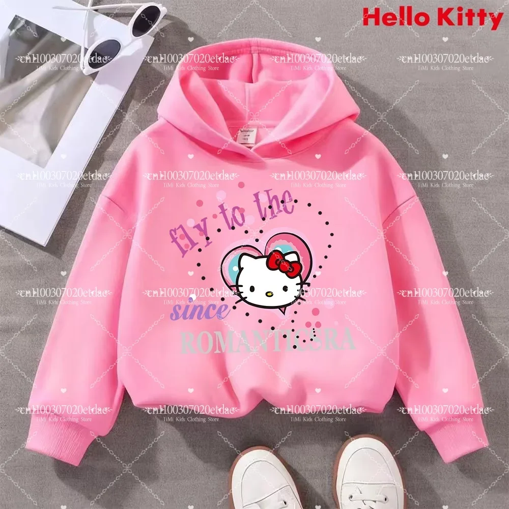 Urocza bluza dziecięca z nadrukiem Sanrio Hello Kitty, nowa ciepła bluza na jesień i zimę, modna i uniwersalna miękka bluza z kapturem.