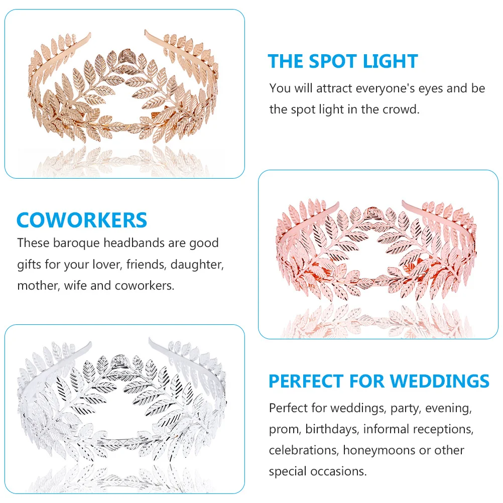 

3Pcs Crown Hair Hoops Design Wedding Hairbands Party Accessories Lightweight Elegant Handmade Women Headpieces