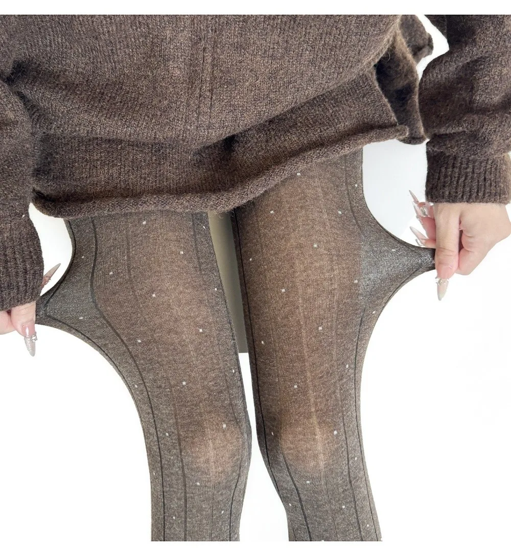 Essential Strumpfhose mit Polka-Dot-Muster, gerippte Textur, Baumwollmaterial, oberschenkelhohe Strümpfe, modische, bequeme Leggings – Detail 5