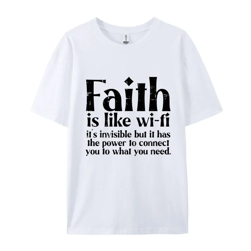 Word Game Tops & Tees Faith Is Like Wifi New Arrival 2024 Youth T-Shirt Casual Printing Letter Short Sleeve Clothing Shirt