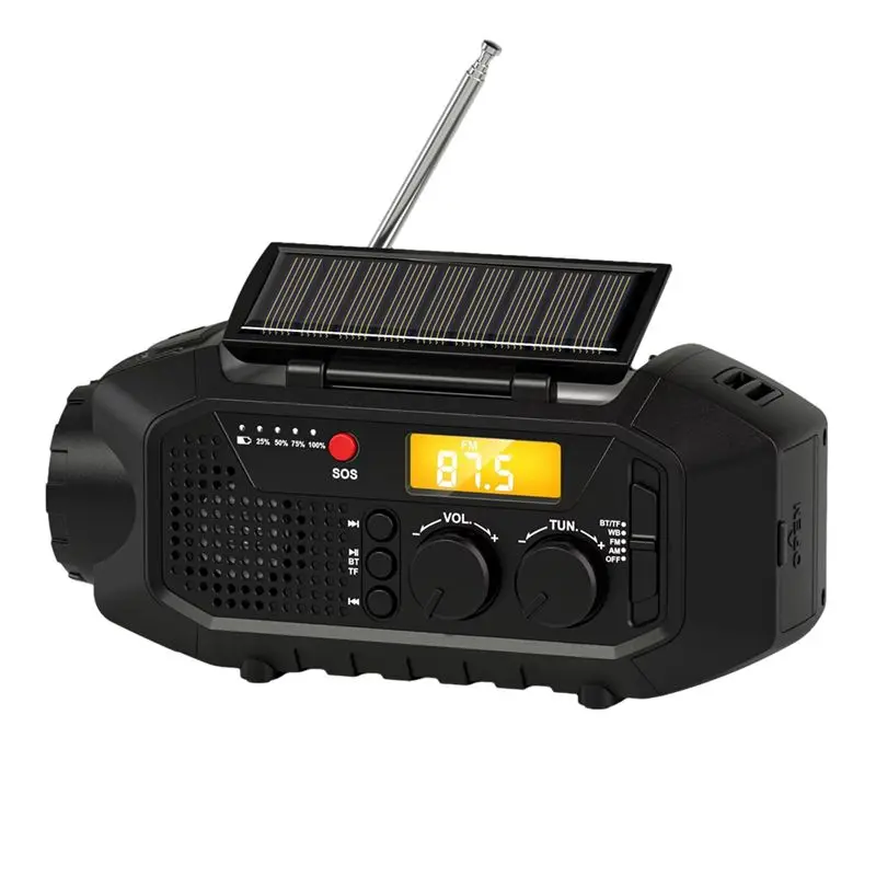 

Радиоприемник CLCU для экстренных ситуаций, Bluetooth-колонка, портативное AM/FM-радио с солнечной батареей и ручным приводом для выживания, USB, сигнализация SOS, лампа для чтения