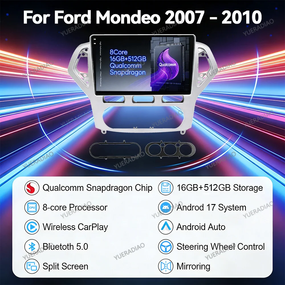 Android 17 Car Radio For Ford Mondeo MK4 2007 2008 2009 2010 Head Unit BT GPS NAVI Bluetooth Car Radios Carplay Automotive
