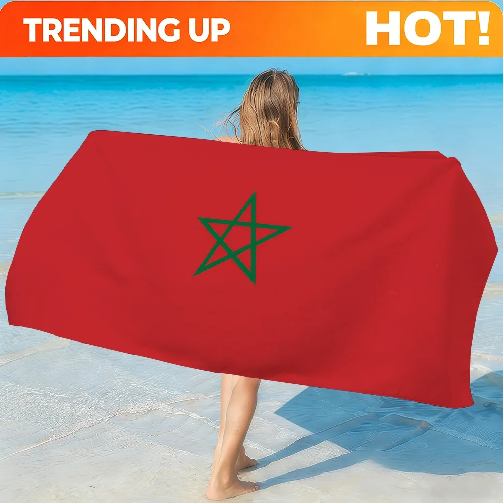 Custom Flag Of Morocco Towel Soft Lightweight Anti-Sand Large Beach Towel Quick-Drying Bath Sports Family
