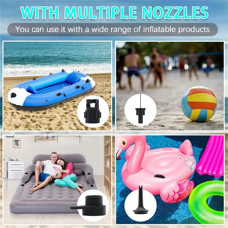 Portable Electric Air Pump For Inflatables, 20PSI Rechargeable Air Pump For Air Mattress Beds, Boats, Pool Floats
