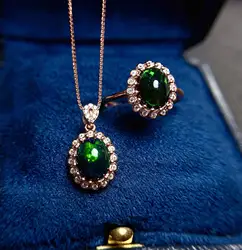 Natural Black Opal Jewelry 925 Sterling Silver Set Necklace Rings Ladies Jewelry Wedding Luxury Birthday Jewelry Free Shipping