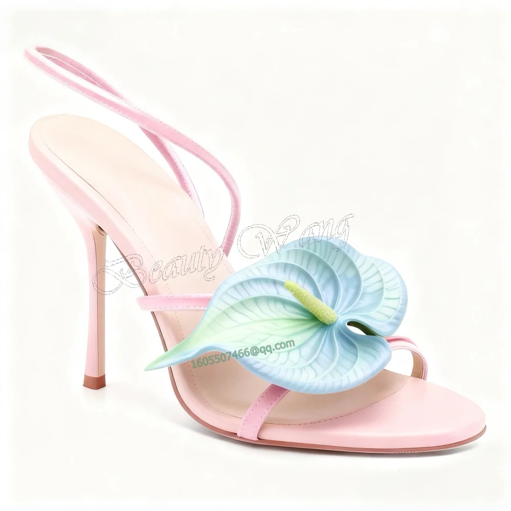 

Синие сандалии с цветочным декором, необычные стильные туфли с ремешком на спине, женская обувь на высоком каблуке с круглым носком, 2025 Zapatos Para Mujere