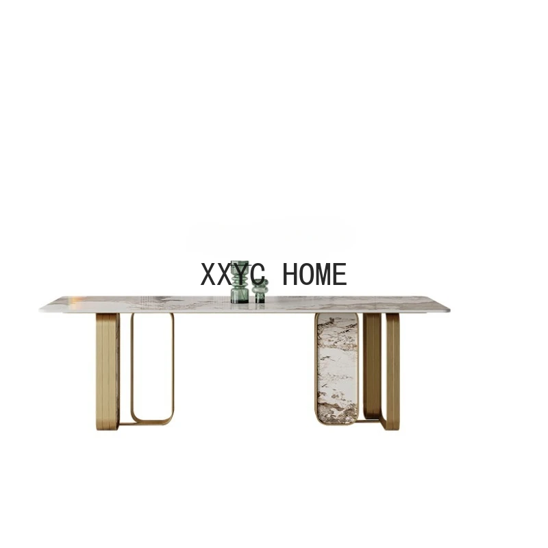 

Italian Light Luxury Stone Plate Dining Tables and Chairs Set Simple Modern Home Dining Table Rectangular Dining Table