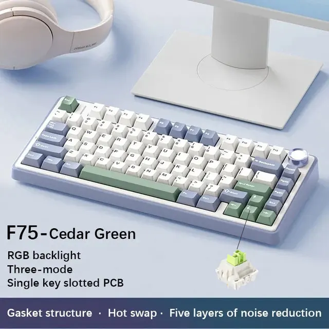 AULA F75 2.4G Draadloos/Bluetooth/Bedraad Gaming Mechanisch Toetsenbord RGB Aangepast 75% Layout OEM Profiel Gasket PC Game Toetsenbord