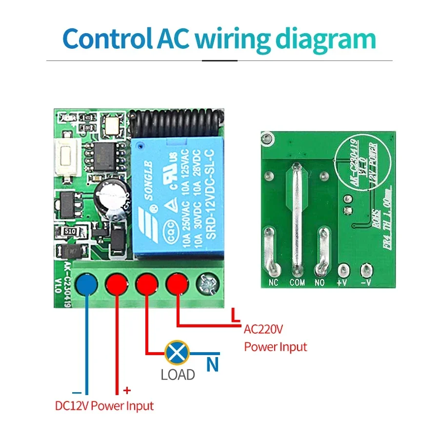 DC 12V Smart Switch with Universal RF 433MHz Wireless Remote Control Asking Code 10A Relay Receiver Mini Module for Led Door