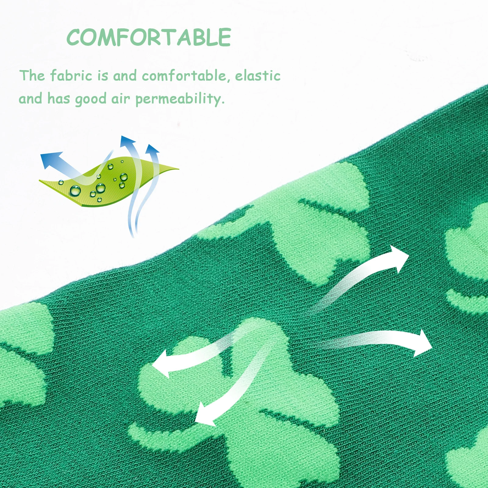 2 Pairs Sports Socks Clover Pattern Breathable Cotton St Patrick Day Winter Cartoon Adult Flat Lines Thickened Elastic