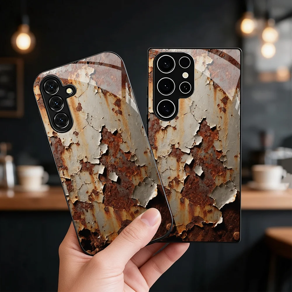 Phone case Rusted iron plate s26 case 25 ultra s24 s23 Glass phone case for Samsung Galaxy s26/s25/s24/s23/s22/s21 Ultra FE Plus