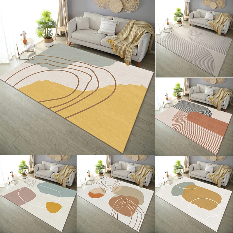 Minimalist Abstract Geometric Pattern Area Rug with Soft Pastel Colors Floor Mat for Living Room Bedroom Modern Home Decor