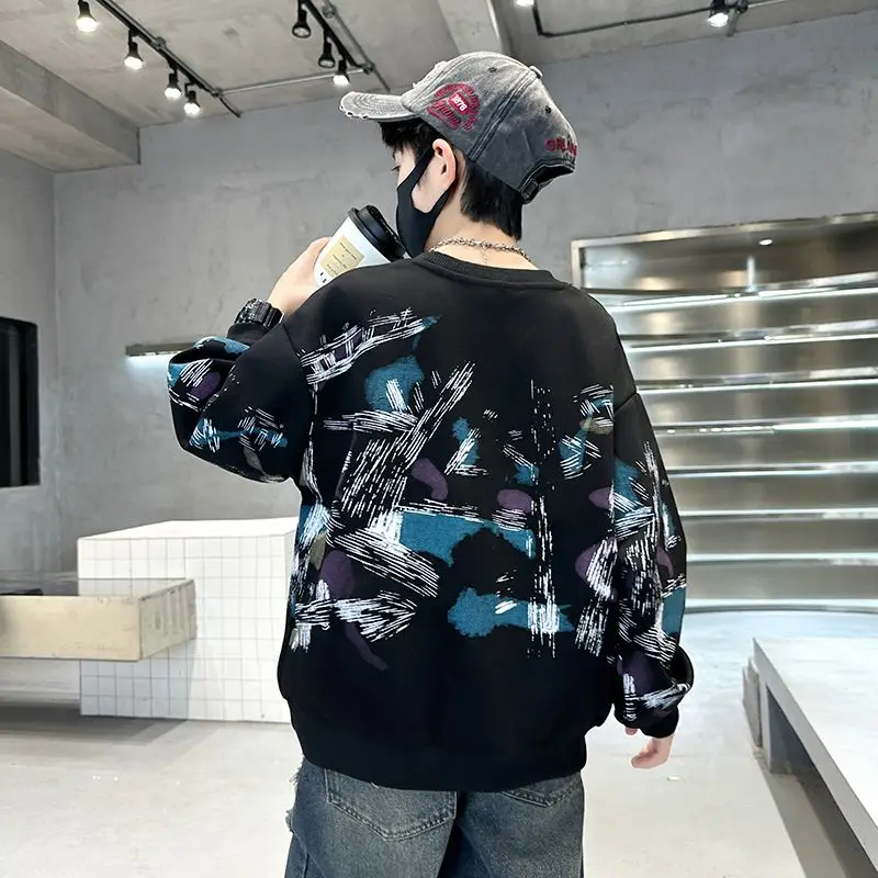Boys Spring Sweatshirt Fashion Streetwear Tops Kids Long Sleeve Pullover Casual Hoodie Streetwear Base Layer Shirt