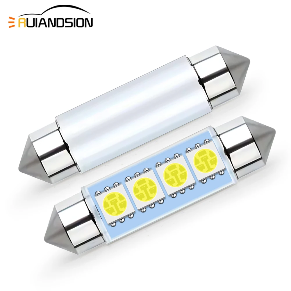 

44mm Festoon LED C5W C10W Bulb Super Bright 6000K 12V Car Interior Dome Map Reading License Plate Light Replacement Halogen 2Pc