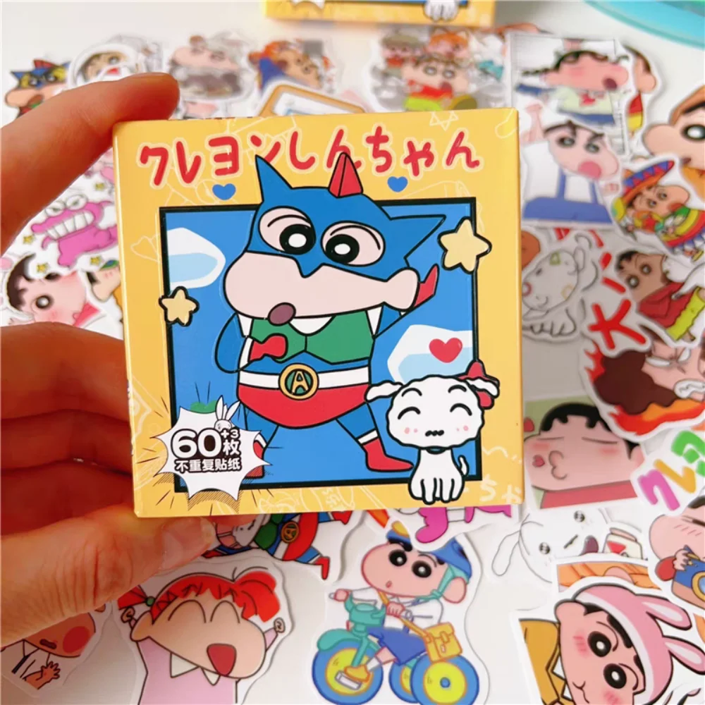 60Pcs/Box Anime Crayon Shin-Chan Stickers Gift Box Kawaii Cartoon Student Handbook Water Cup Skateboard Decorative Stickers Toys