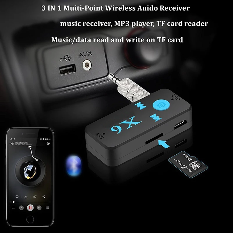 

Car Bluetooth-compatible Receiver BT4.0 Aux Audio Converter Wireless Micropone Music Player Addapter 3.5mm Output TF Card Reader