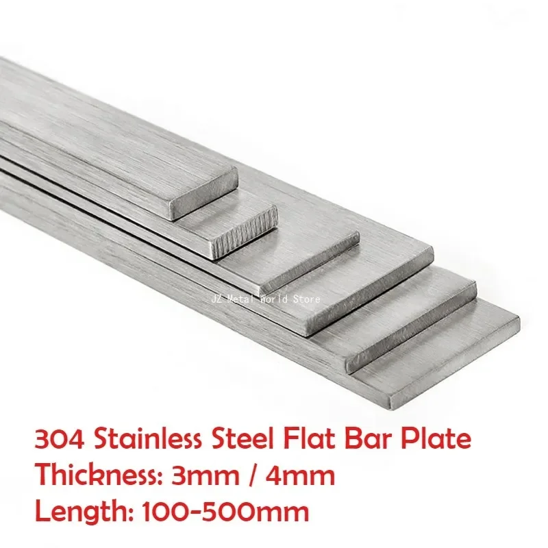 Thickness 3mm 4mm 304 Stainless Steel Flat Bar Plate Rod Length 100-500mm Mechanical Nut Hardware CNC Handmade DIY Parts