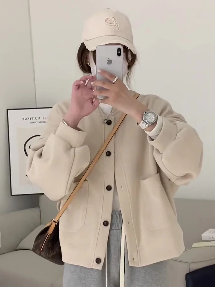 Short Baseball Jacket Women's Loose Sweatshirt Open Cardigan Small Jacket Top Spring Autumn New Style Casual Fashion