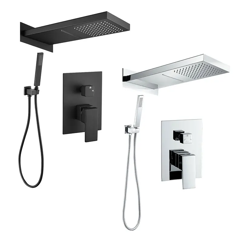 

Черный квадратный набор для ванной комнаты с дождевой отделкой, смеситель для ванны с большой насадкой для душа и одним ручным управлением