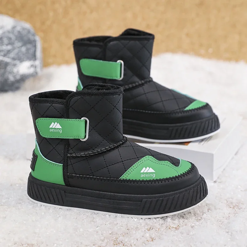 Hot Style Children Snow Boots Trendy All-match Kids Winter Cotton Shoe Mid Top Warm Girls Boys Anti-slip Wear-resistant Shoes