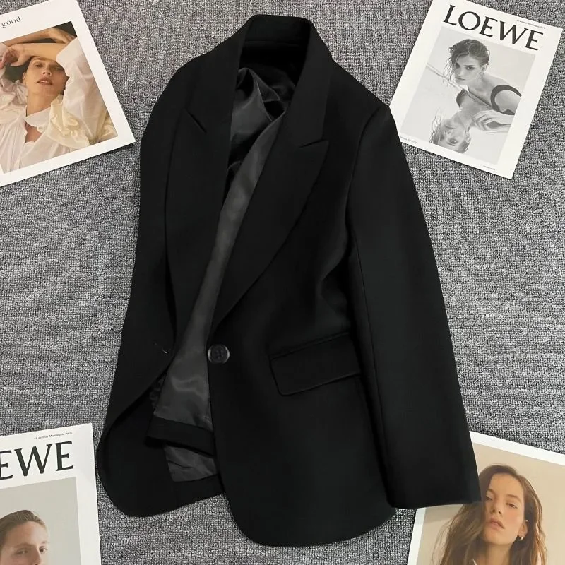 Blazers Vrouwen Temperament Harajuku Lange Mouw Koreaanse Stijl Pure Elegante Herfst Eenvoudige Kantoor Dames Basic Jassen Notched Ontwerp