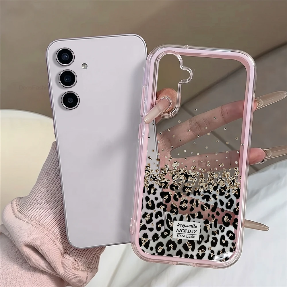 Leopard Print Pattern Phone Case For Samsung Galaxy S26 S25 Ultra S24 S23 Plus A57 A56 A37 A36 A16 2in1 Candy Color Clear Cover