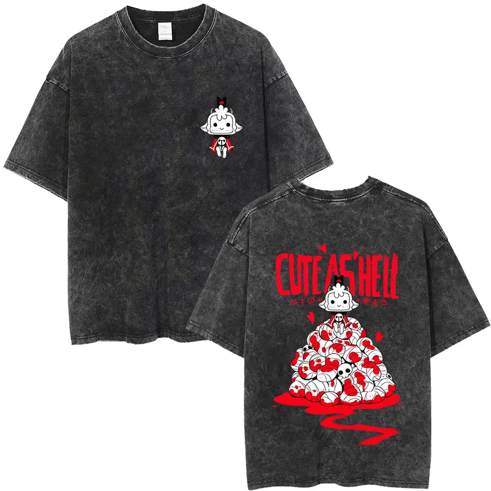 

Washed Vintage Game Cult of The Lamb Graphic T-shirt Men Women Otaku Lover Short Sleeve T-shirts Unisex Casual Cotton T Shirts